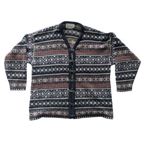 Vintage Jessie Women's Size 14 Blue Multi Colour Button Up Long Sleeve Cardigan